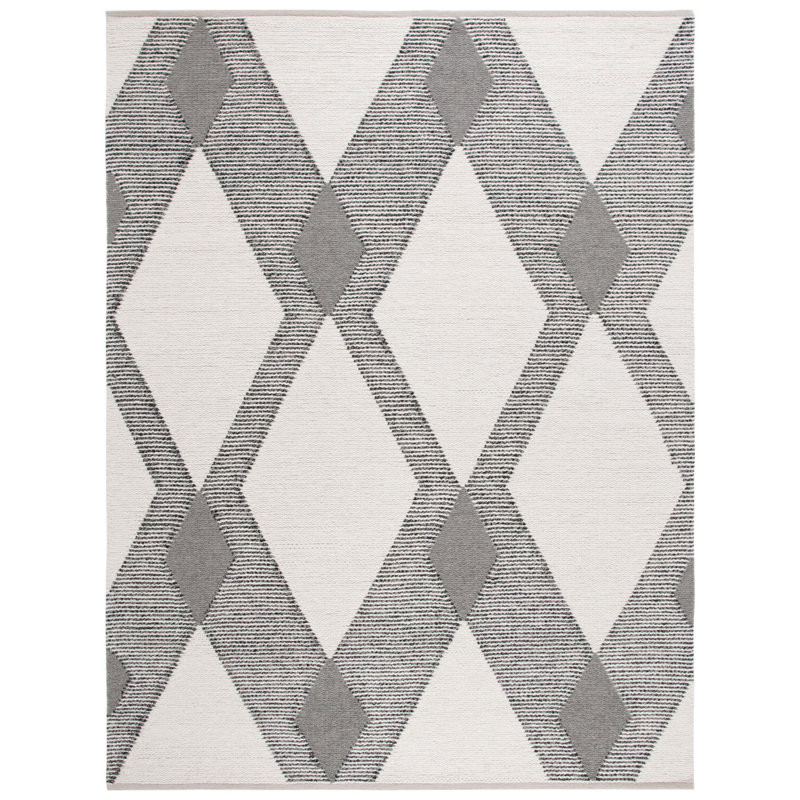 Charvik Geometric Handmade Area Rug in Ivory/Gray/White, Rectangle 8' x 10'