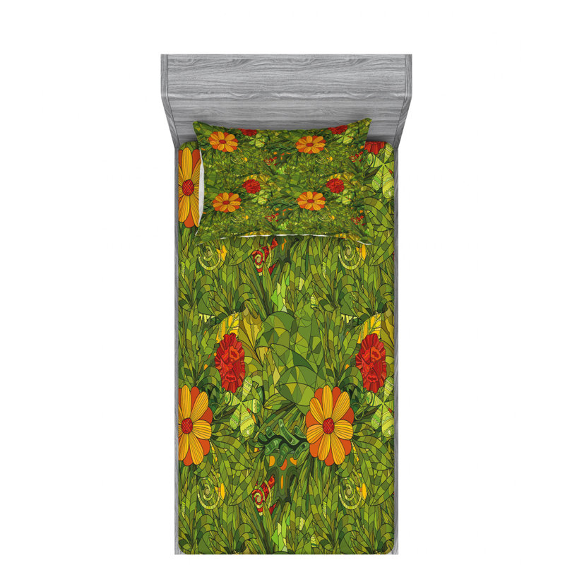 Microfiber Floral Sheet Set, Twin XL Sheet Set with Fitted Sheet