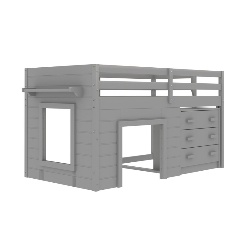 Gerick Twin Loft Bed With Drawer, Gray