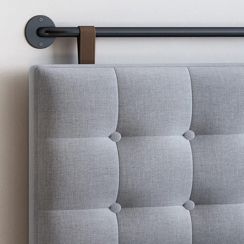 Queen Wall-Mounted Headboard With Linen Upholstery And Button Tufting, Adjustable Height, Grey
