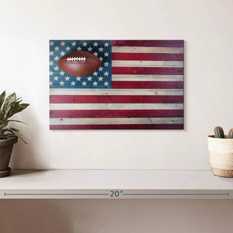 Drapeau américain et football de Borges, H 8 po x l 12 po