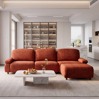 Canapé modulaire de 111 po, canapé modulaire, canapé en L revêtu de chenille avec repose-pieds amovible orange foncé 111 po