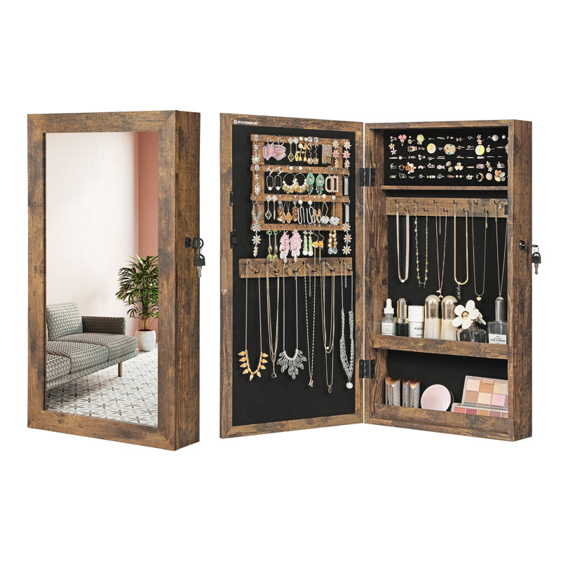 Armoire à bijoux murale avec miroir Karmakar, Brun rustique