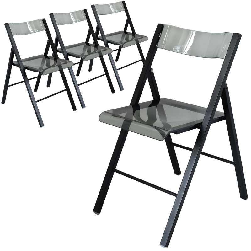 Transparent Acrylic Folding Chair with Stainless Steel Frame and Footrest – Stackable Open-Back Side Chair