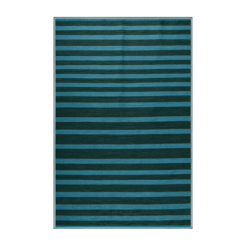Tapis bleu à rayures horizontales lavable à la machine, Rectangulaire 2 pi x 3 pi