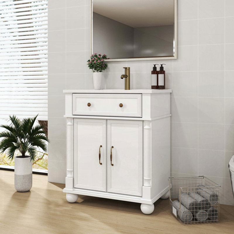 Meuble-lavabo Mid-Century avec base romaine, blanc, Blanc