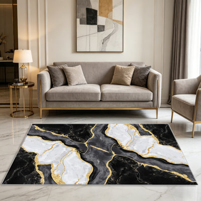 Tapis en marbre doré de 1 pièce, élégant tapis décoratif polyvalent, facile à nettoyer et à entretenir, meuble idéal pour la chambre à coucher, le salon, le couloir, le vestibule, le dortoir et le bureau afin de rafraîchir l'ambiance intérieure de votre maison