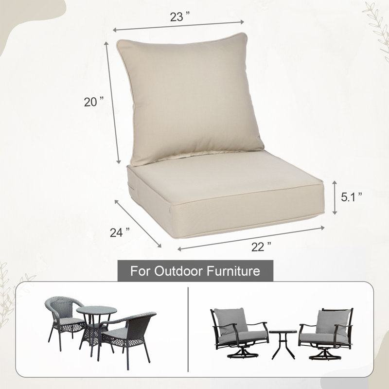 Outdoor Deep Seat Chair Cushion Set, 22" W x 24" D, Khaki