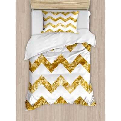 Abstract Horizontal Zigzag Pattern Chevron Minimalist Background Simplistic Modern Design Duvet Cover Set -  Ambesonne, nev_31976_twin