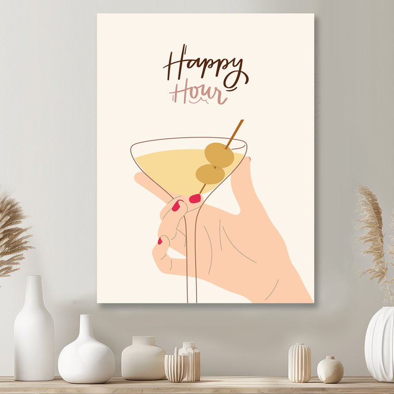 Happy Hour Martini - Art mural cocktails, Sans cadre, H 32 po x l 16 po