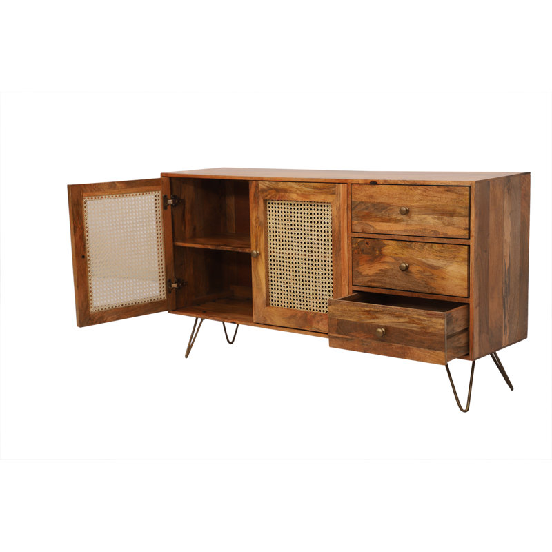Chetram Rattan Mango 2 Door 3 Drawer Solid Wood Sideboard