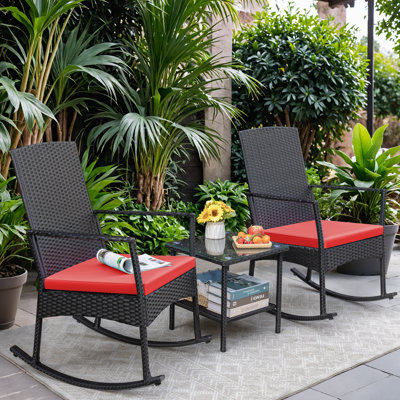 Anila 3 Pieces Patio Furniture Set Rocking Chairs Bistro Sets Outdoor Conversation Sets With Coffee Table