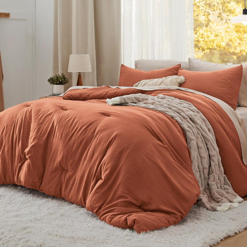 Bedsure Reversible Prewashed Comforter Set, King Comforter + 2 Standard Pillowcases, Orange