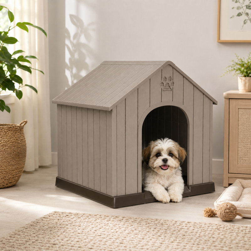 Niche pour chien portable en résine 25,84 po (brun clair / gris), Brun clair (gris)
