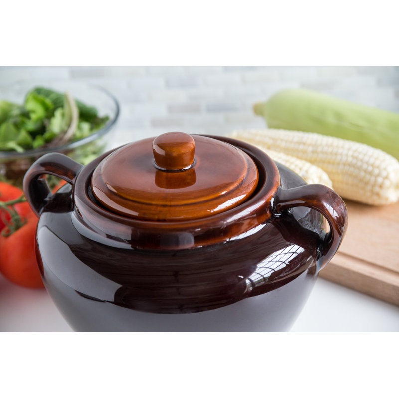 Fox Run 3.5-Quart Brown Ceramic Bean Pot with Lid
