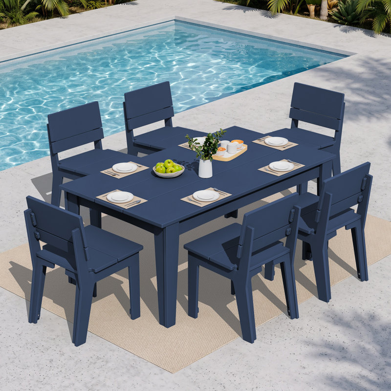 Chaises de salle à manger d'extérieur Planta en PEHD sans accoudoirs, résistantes aux intempéries (lot de 2), Marine