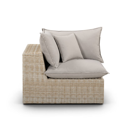 Cali Light Gray Performance Fabric & Natural Wicker Outdoor Corner Chair