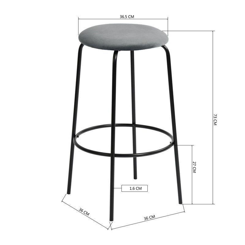 Dionisio Upholstered Counter Stool with Metal Frame, Grey