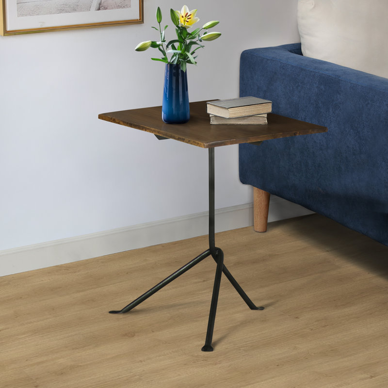 Solid Wood Top End Table, Dark Brown