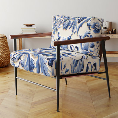 Chaise avec accoudoirs en velours Cobalt Renaissance Flourish Victorian