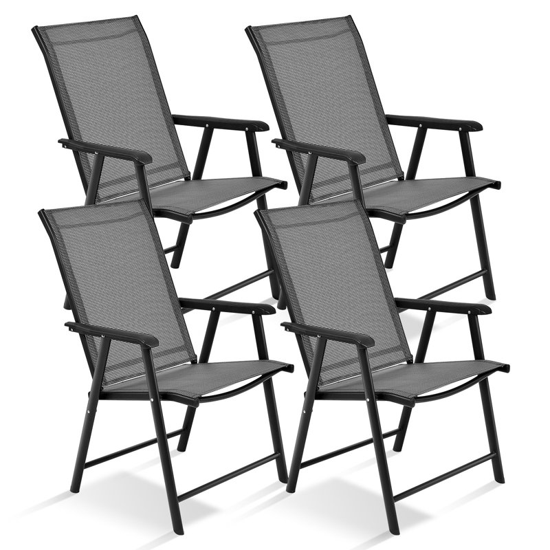 Chaise de jardin pliante en métal noire 4 pièces pour l'extérieur