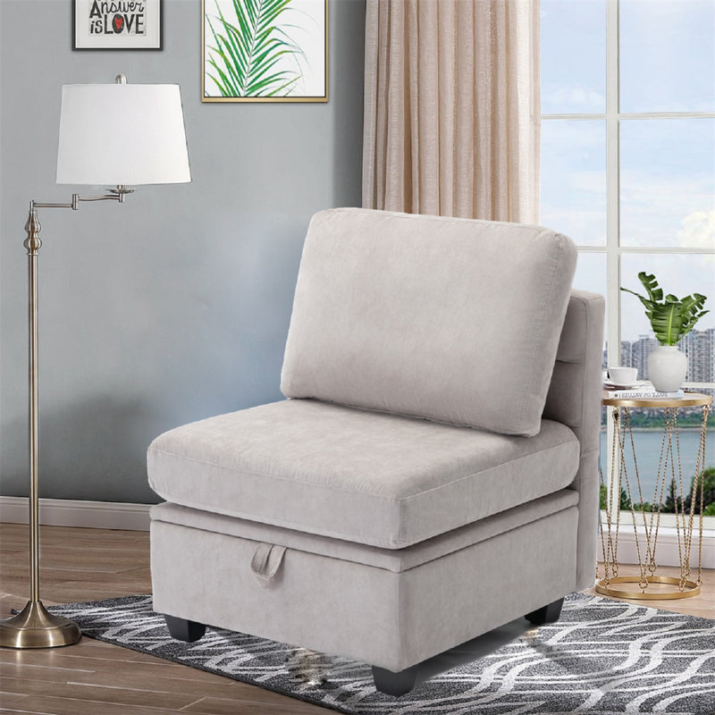 Toxi Upholstered  Armless Side Chair, Light Gray 100% Polyester