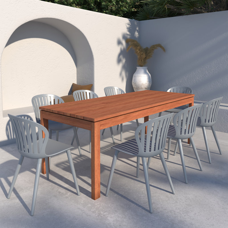 Bischoff Outdoor Patio 9pc 100% FSC Certified Wood and Aluminum Dining Set, Gray