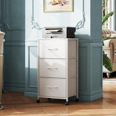 3-Drawer Dresser , Nightstand Cabinet with Wheels, Organizer Storage Dresser for Bedroom, Office, Closets, Sturdy Steel Frame, Easy Pull Handle