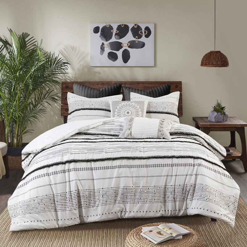 Housse de couette en coton à imprimé de coton - Full Chic avec pampilles captivantes
