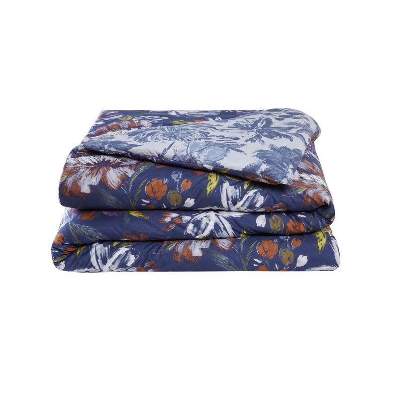 King Size Reversible Blue Floral Microfiber Comforter Set
