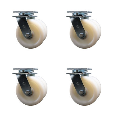 6 Inch Dual Nylon Wheels Swivel Casters Set with Ball Bearings Service Caster