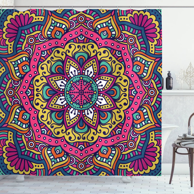 Mandala Shower Curtain Set + Hooks, 75" H x 69" W