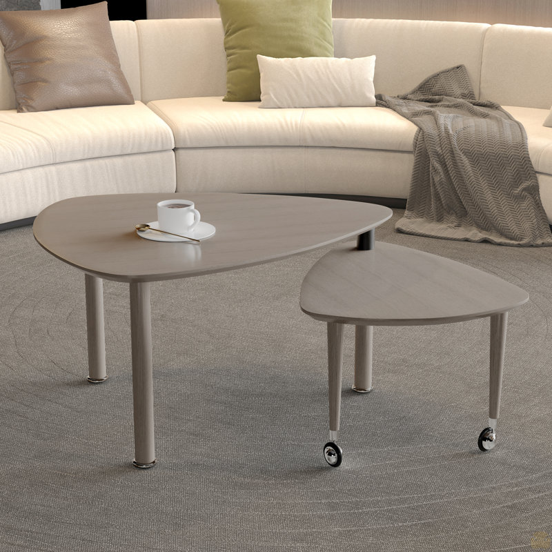 Table basse rotative moderne à 360 degrés, pieds en bois massif avec table simple à assembler, Marron foncé, Marron foncé