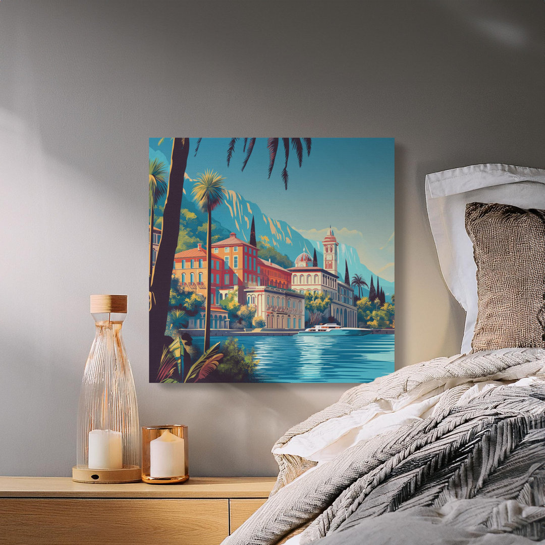 Lake Como Canvas Wall Art, Italian Riviera Print, Gallery Wrapped Canvas, Coastal Decor, Ready to Hang, Modern Travel Art
