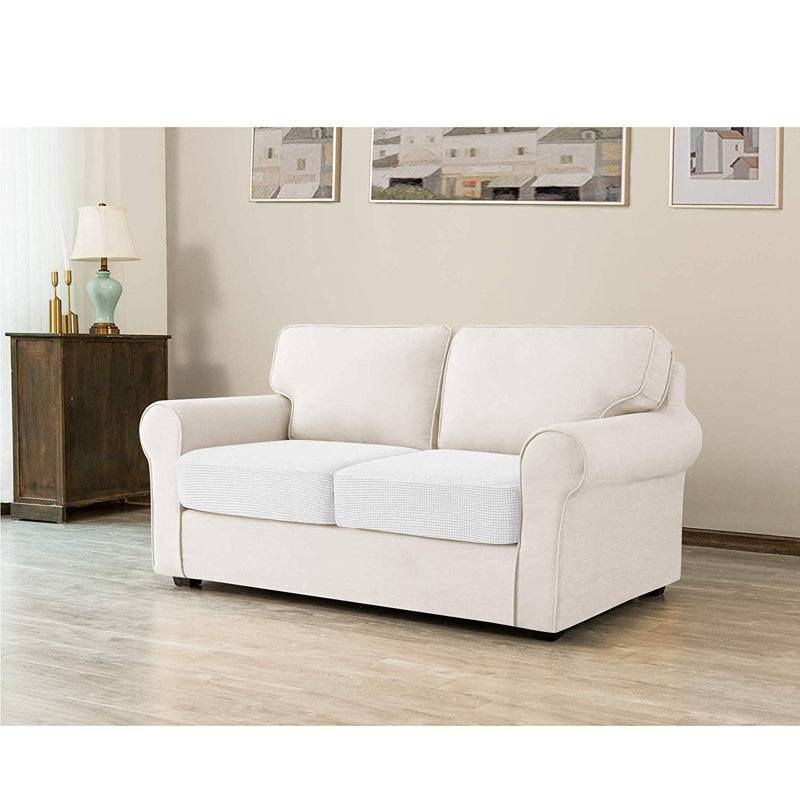 Housse pour causeuse à coussins carrés texturés, Mélange de polyester blanc