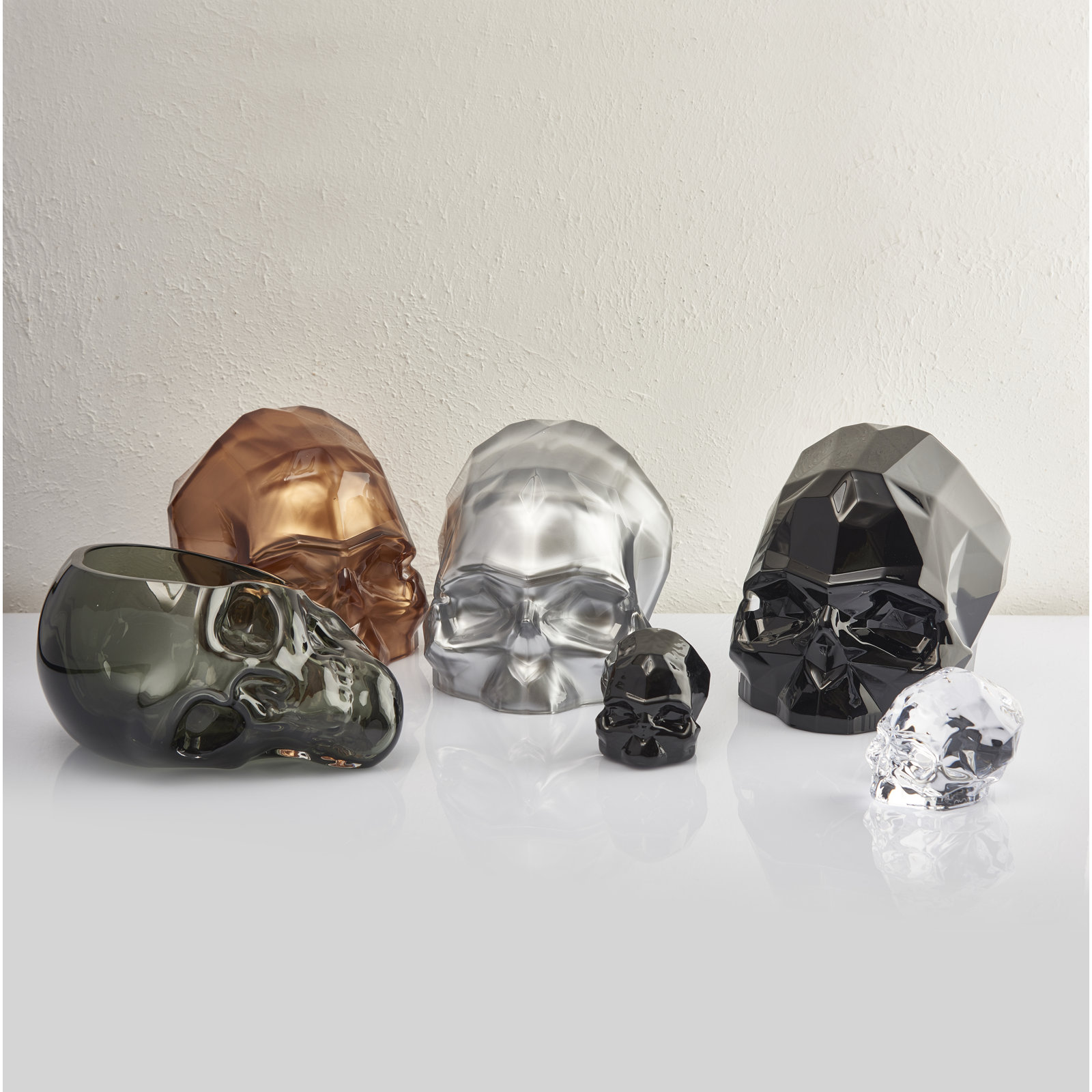 Memento Mori Faceted Skull, 8.27" H x 10.24" W x 7.8" D, Silver