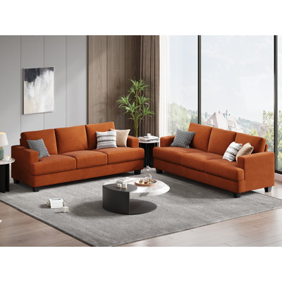 89 Inch Corduroy Sofa Couch, 3 Seater Sofa With Square Arms For Living Room(set Of 2)