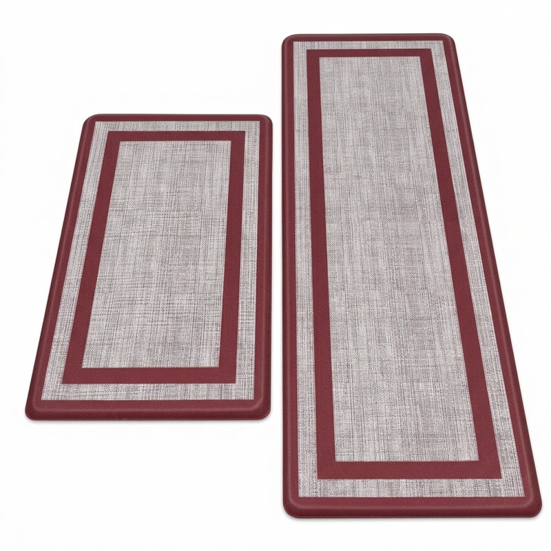 Ensemble de 2 tapis de cuisine rembourrés de 0,47 po d'épaisseur et antidérapants pour la cuisine, Red