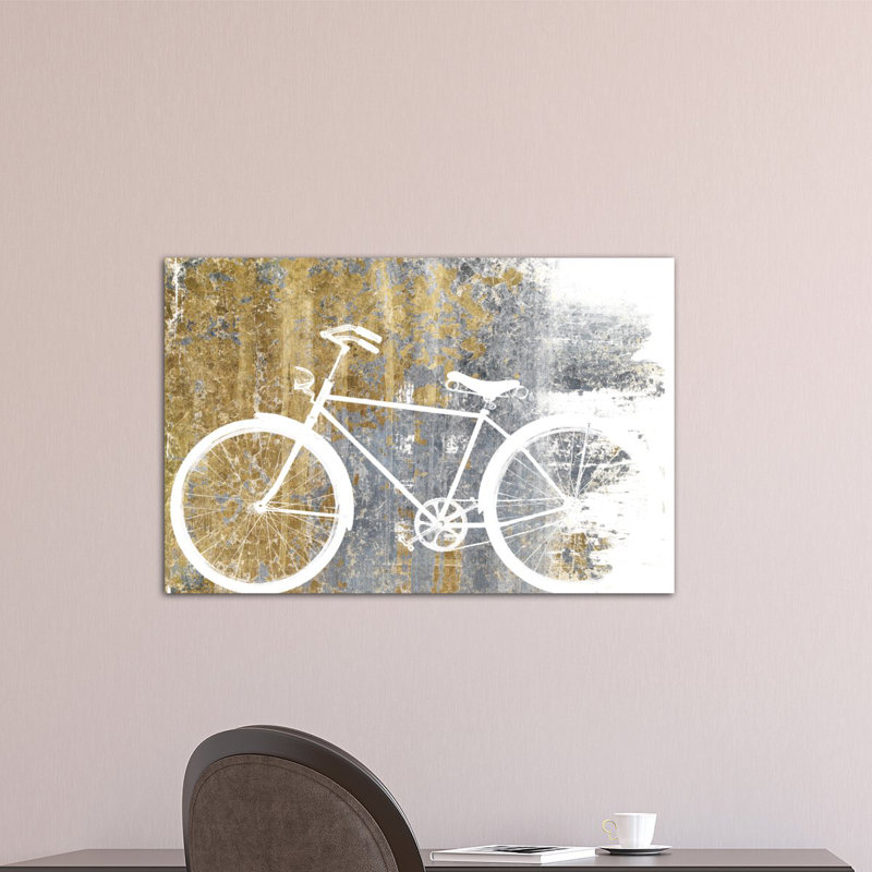 «Gilded Bicycle», impression sur toile tendue, H 18 po x l 26 po x P 1,5 po, Toile avec cadre noir, Pas de tapis