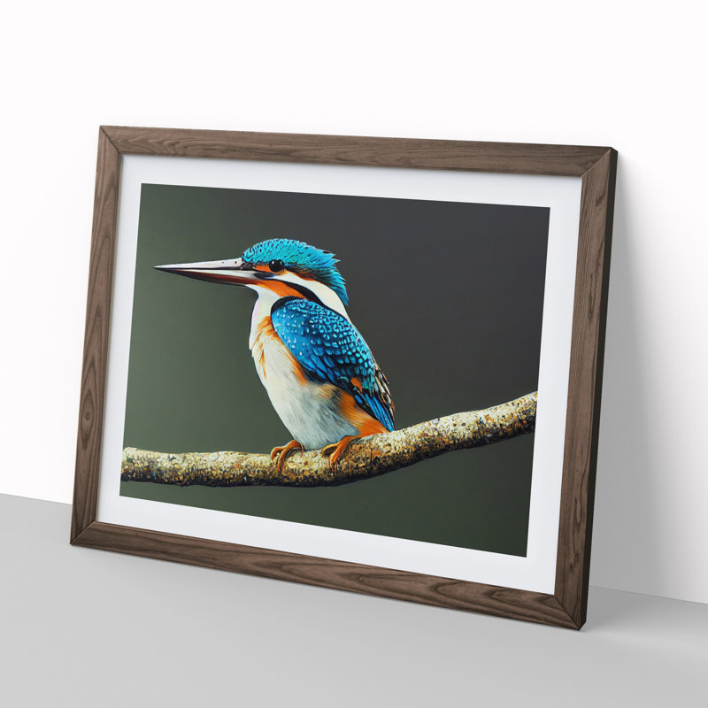 Captivating Kingfisher Bird - Framed Print, Walnut, 46cm H x 64cm W x 2cm D