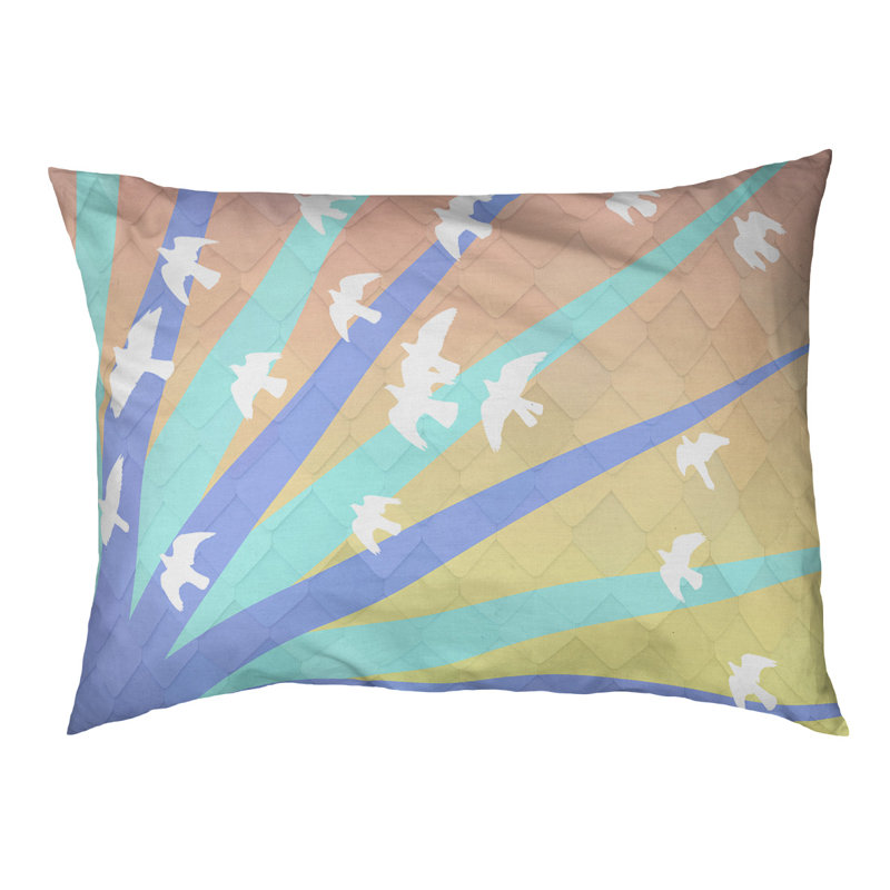 Coussin stylisés d’oiseaux et de soleil Burien, L 19,5 po x l 29,5 po, Rose / Bleu / Noir