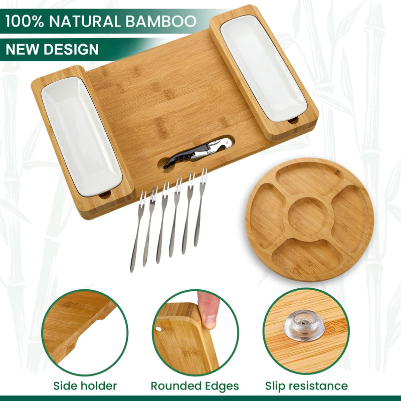 Ensemble de planches de charcuterie en bambou avec panneaux latéraux amovibles magnétiques - pendaison de crémaillère, anniversaire, cadeau d'anniversaire