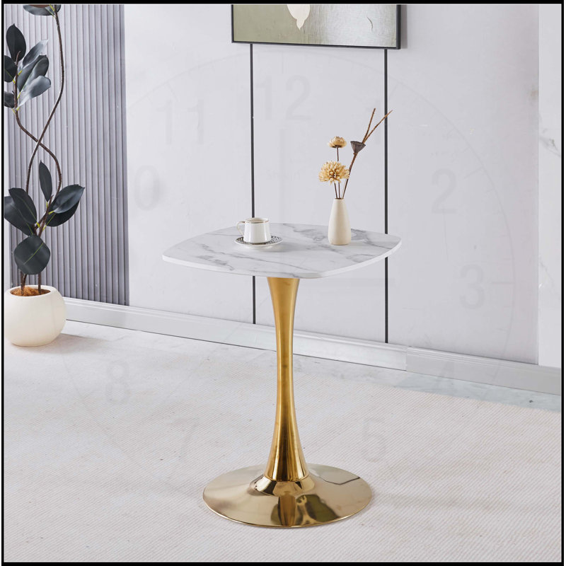Table de salle à manger carrée 23,62 pouces moderne, blanche et dorée, facile à assembler, polyvalente, stable et élégante