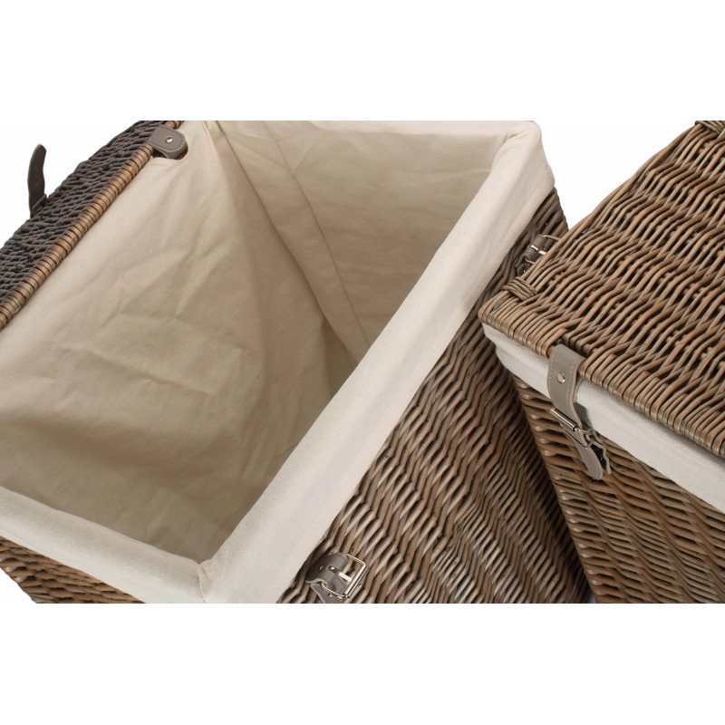 2 Piece Wicker Storage Laundry Hamper Basket Set, Antique Wash