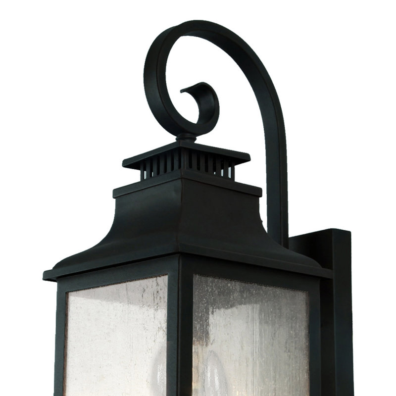 Raedawn Seeded Glass Outdoor Wall Lantern, 23'' H X 8.75'' W X 11.5' D., 2, Black