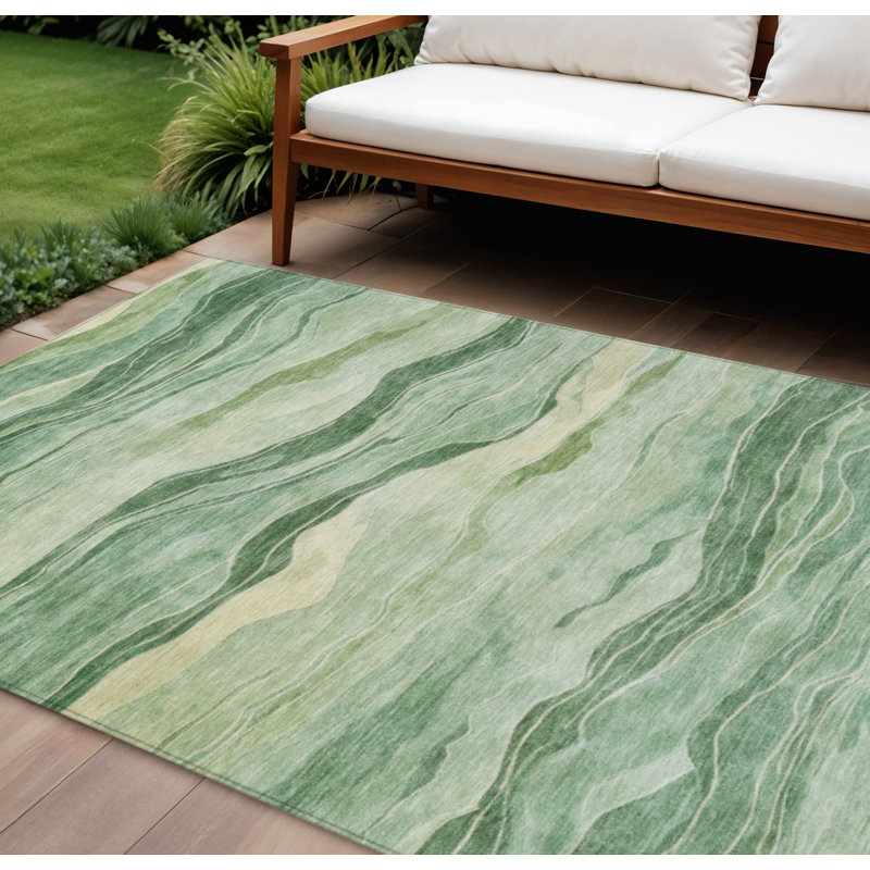 Tapis intérieur lavable rayé vert 8 pi x 10 pi
