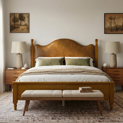 Havenrest Classic Upholstered Wood Platform Bed with Curved Fabric Headboard and Solid Wood Construction