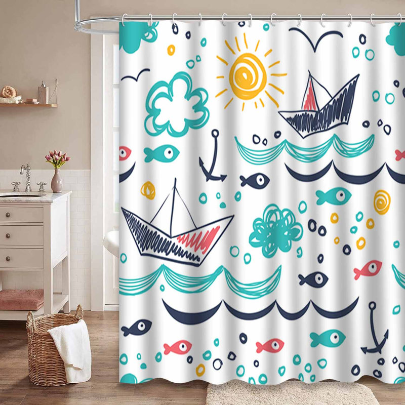 Rideau de douche bleu à 12 crochets, L 72 po x l 84 po