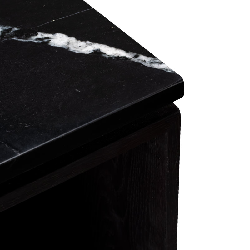 Authentic Italian Marble with Natural Oak Wood Occasional Table / Night Stand, Black, Black