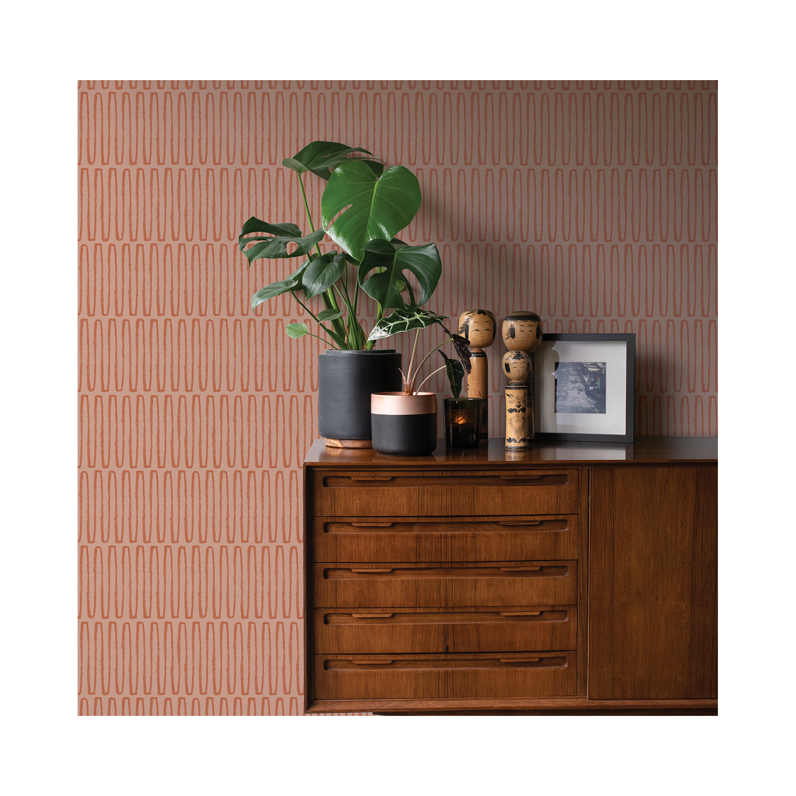 Anika Modern Geometric Wallpaper, Coral